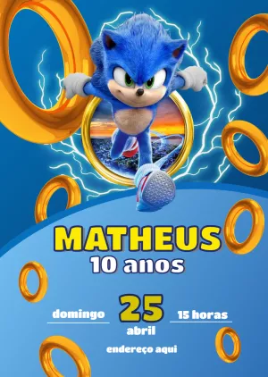 Convite de Aniversário Sonic para Editar Online e Imprimir