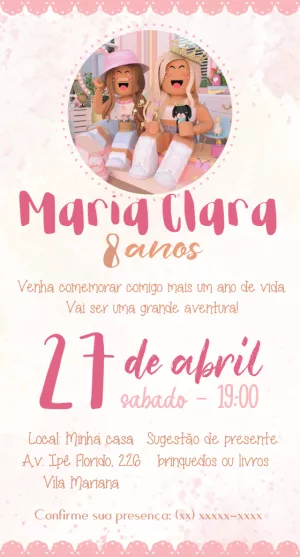 Convite de Aniversário Roblox Menina para Editar Online
