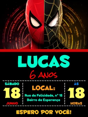 Convite Aniversário Homem Aranha Editável Online para Editar