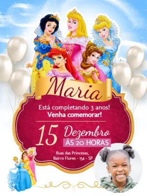 Invitación de cumpleaños Princesas – Estático – Myanne Figueiredo