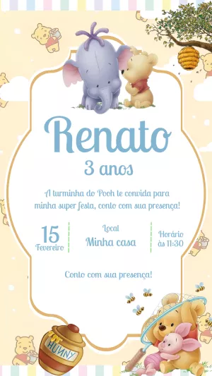 Convite de Aniversário Ursinho Pooh e Amigos para Editar