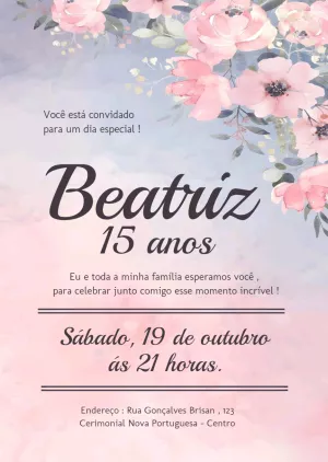 Convite de 15 Anos Floral Aquarela para Editar Online