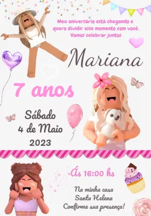 Convite Aniversário Roblox Menina para Editar Online e Imprimir