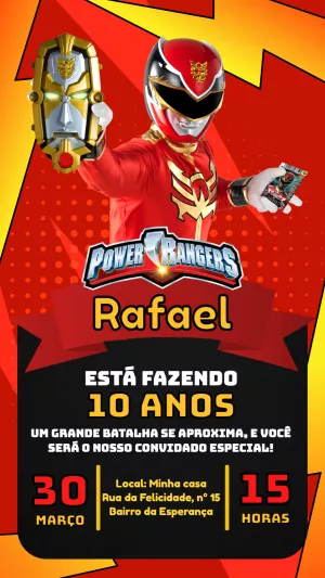 Convite de Aniversário Power Rangers para Editar Online