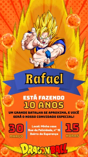 Convite Aniversário Dragon Ball Z com Goku para Editar Online