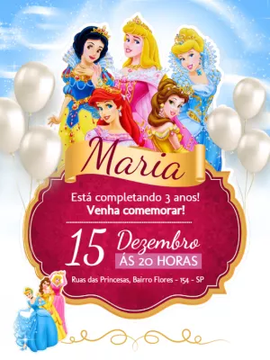 Invitación de cumpleaños Princesas – Estático – Myanne Figueiredo