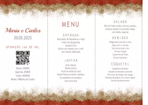 Menu de Casamento Glitter Marsala e Dourado para Editar