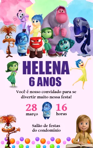 Convite Aniversário Divertida Mente 2 para Editar Online