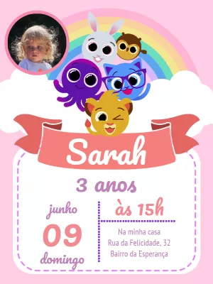 Convite de Aniversário Bolofofos com Foto para Editar Online