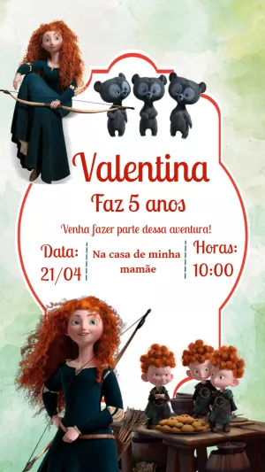 Convite de Aniversário Valente com Merida para Editar Online