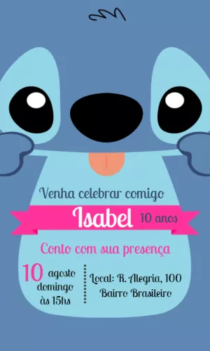 Convite Aniversário Stitch Fofo para Editar Online