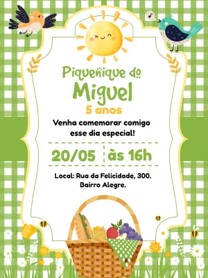 Convite Aniversário Piquenique Fofo para Editar Online