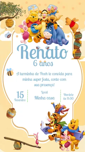 Convite de Aniversário Ursinho Pooh para Editar Online