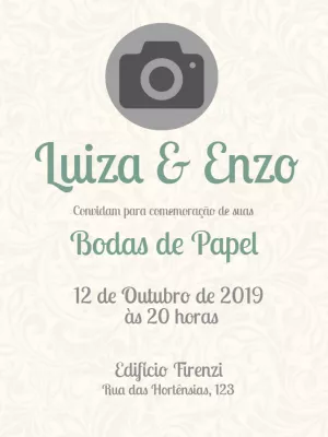 Convite Bodas de Papel com Foto para Editar Online