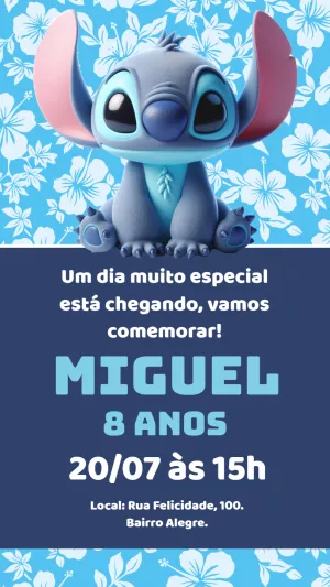 Invitación de cumpleaños Stitch – Estático – Bella Liz Convites