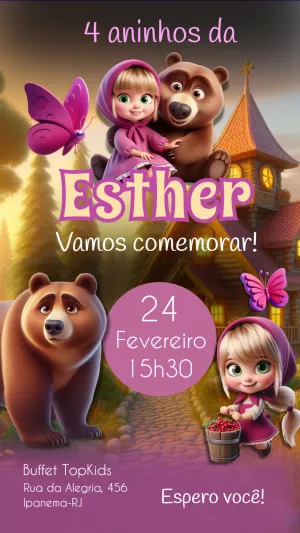 Convite Aniversário Masha e o Urso para Editar Online