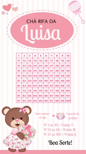 Rifa Chá de Bebê Ursinha Princesa para Editar Online