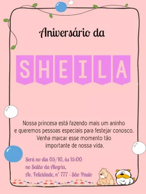 Convite Aniversário Cachorrinho Rosa para Editar Online