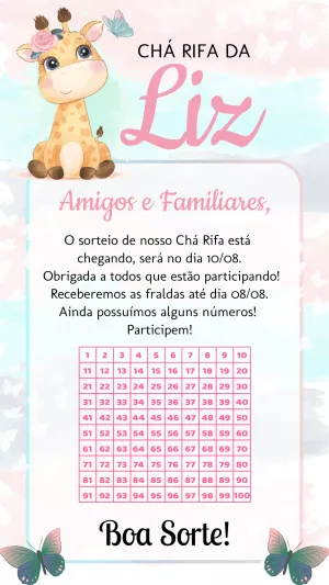 Convite Chá Rifa Girafinha Fofa para Editar Online