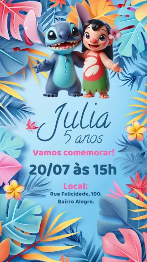 Convite de Aniversário Lilo e Stitch para Editar Online