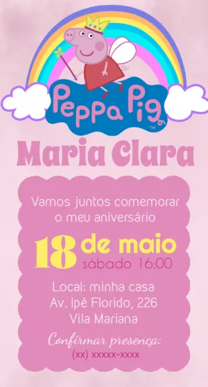 Convite de Aniversário Peppa Pig para Editar Online