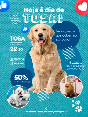 Folheto Editável para Pet Shop com Promoção de Tosa