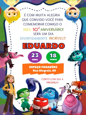 Convite Aniversário Divertida Mente com Personagens para Editar