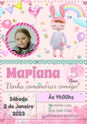 Convite Aniversário Metoo Boneca com Foto para Editar Online