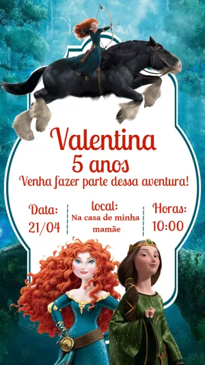 Convite Aniversário Valente com Merida para Editar Online