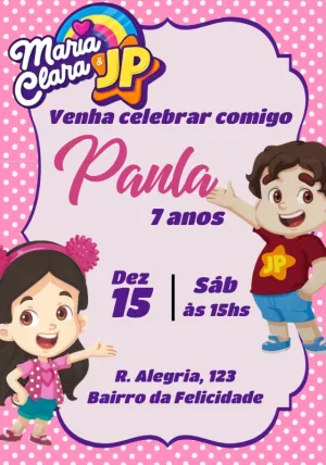 Convite Aniversário Maria Clara e JP para Editar Online