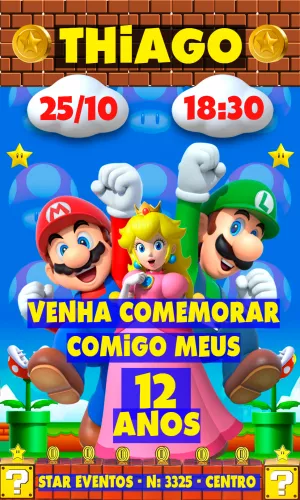 Invito di compleanno Super Mario – Statico – Dtech Artes Digitais