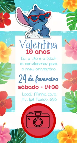 Convite de Aniversário Stitch com Foto para Editar Online