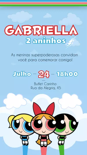 Convite Aniversário Meninas Superpoderosas para Editar Online