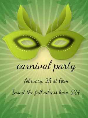 Carnival Party Invitation with Green Mask to Edit Online
