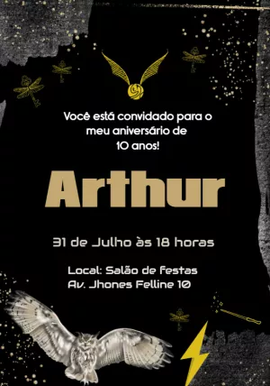 Convite Aniversário Harry Potter para Editar Online