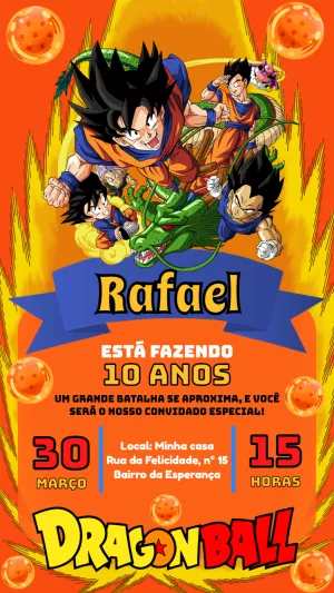 Convite Aniversário Dragon Ball Z com Goku para Editar Online