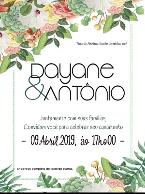 Convite de Casamento Floral Aquarela para Editar Online