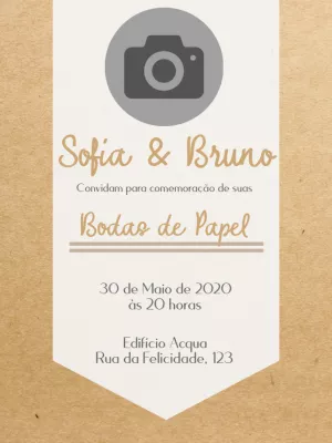 Convite Rústico Bodas de Papel com Foto para Editar