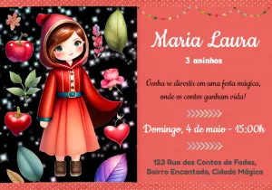Convite Aniversário Chapéuzinho Vermelho para Editar Online