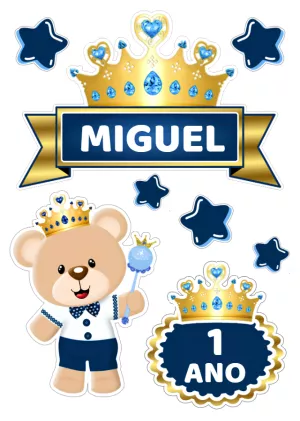 Topo de Bolo Ursinho Príncipe para Aniversário para Editar
