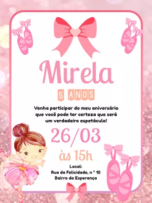 Convite de Aniversário Bailarina Delicado para Editar Online