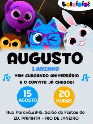 Convite de Aniversário Bolofofos para Editar Online