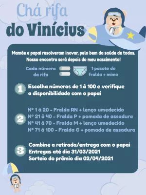 Convite Chá Rifa Ursinho Aviador para Editar Online