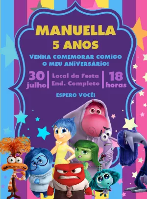 Convite de Aniversário Divertida Mente 2 para Editar Online