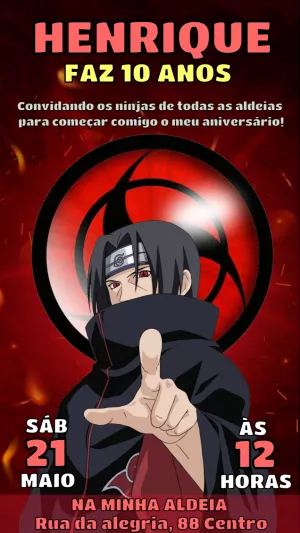 Convite de Aniversário Itachi Naruto para Editar Online