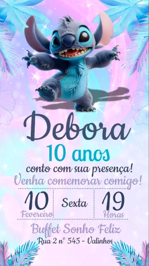 Convite de Aniversário Stitch Tropical para Editar Online