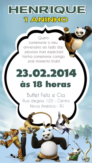 Convite de Aniversário Kung Fu Panda para Editar Online