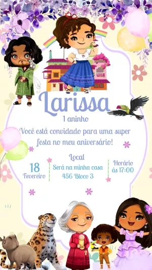 Convite Aniversário Encanto com Personagens para Editar Online