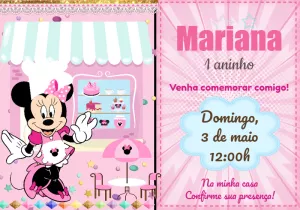 Convite Aniversário Confeitaria da Minnie para Editar Online