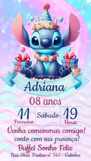 Invitación de cumpleaños Stitch – Estático – demax papelaria